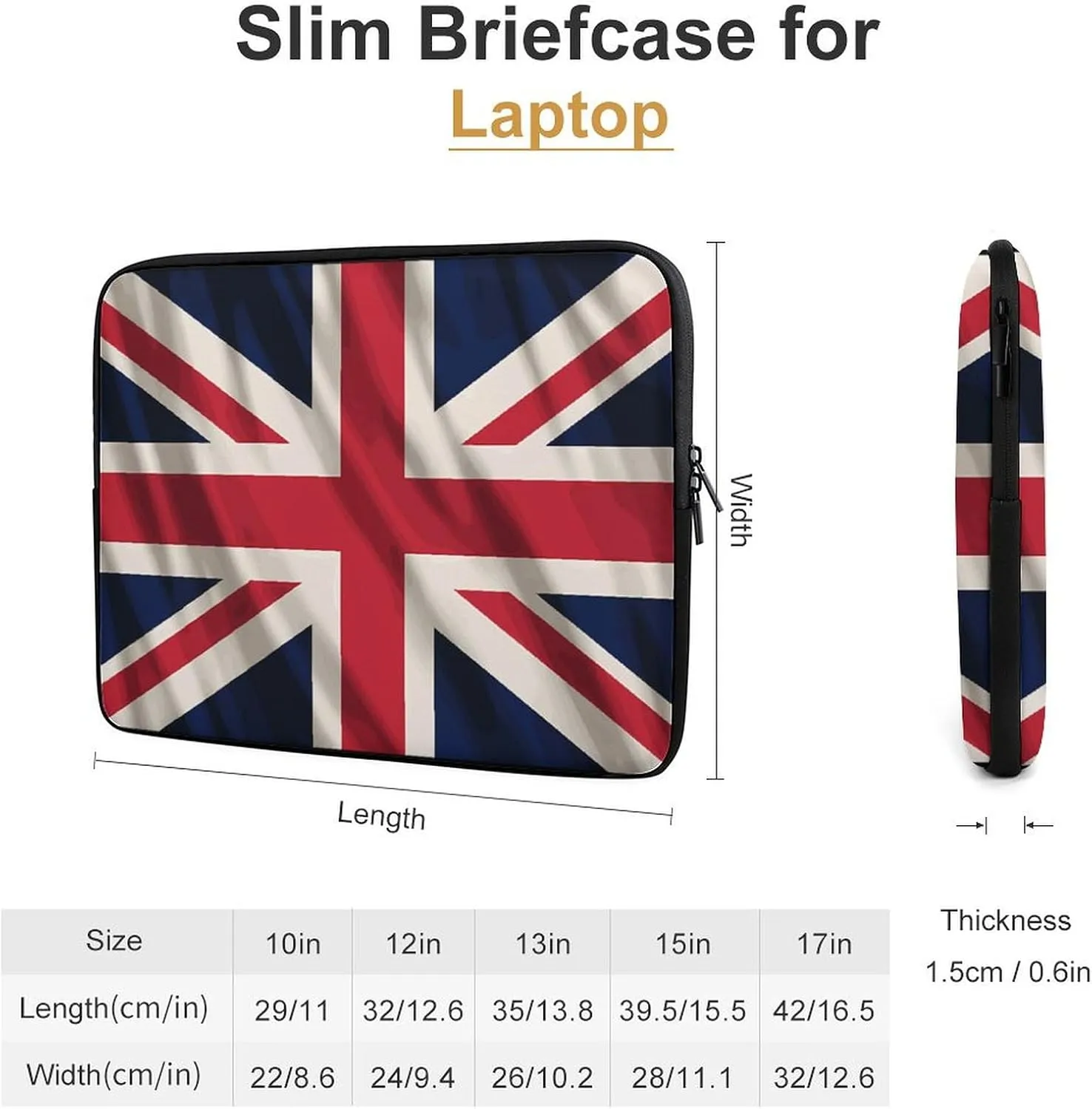 Union Jack Flag UK United Kingdom Laptop Sleeve Bag Shockproof Computer Carrying Case Notebook Cover Briefcase 12inch