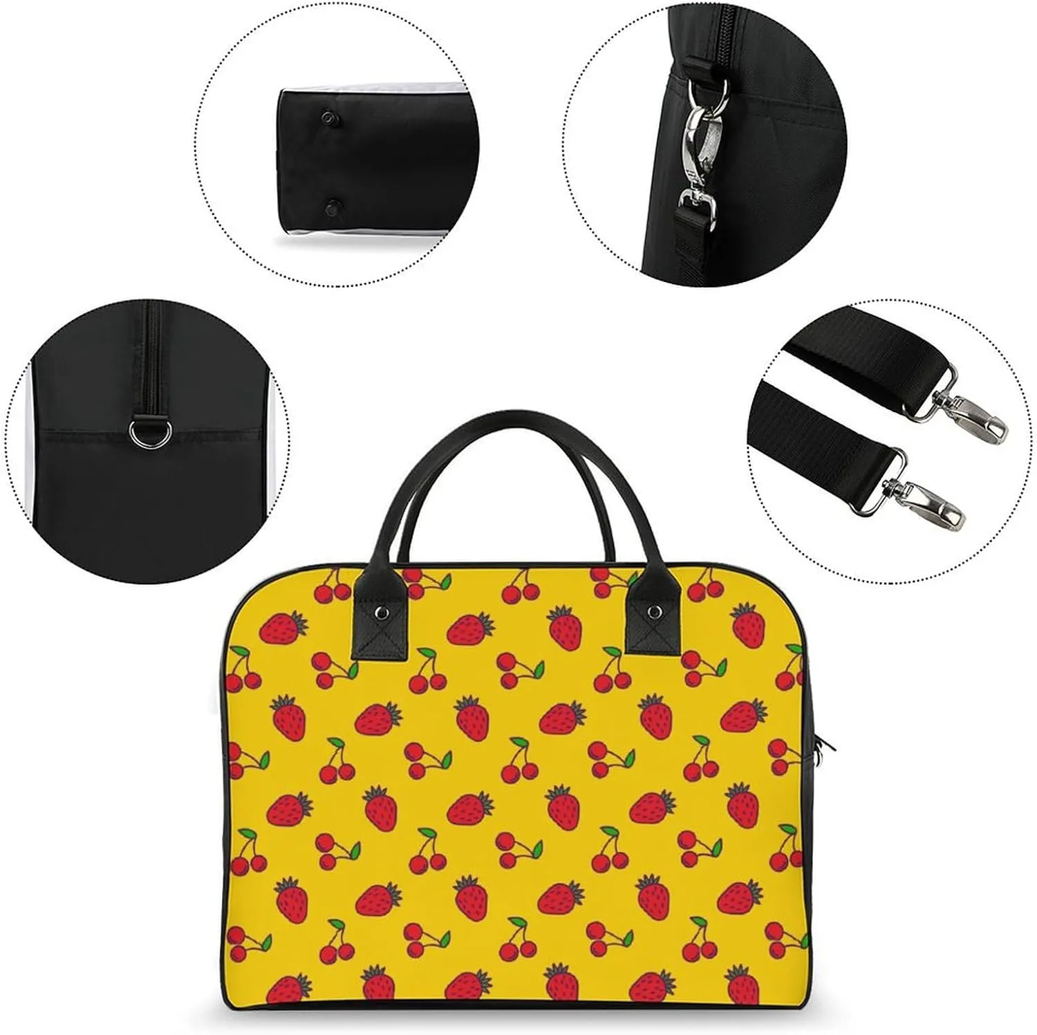 Unisex Casual Nylon Berries Patterns Retro Handbag for Touring 13" X 19" X 8"