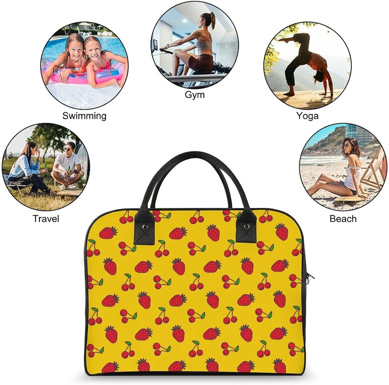 Unisex Casual Nylon Berries Patterns Retro Handbag for Touring 13" X 19" X 8"