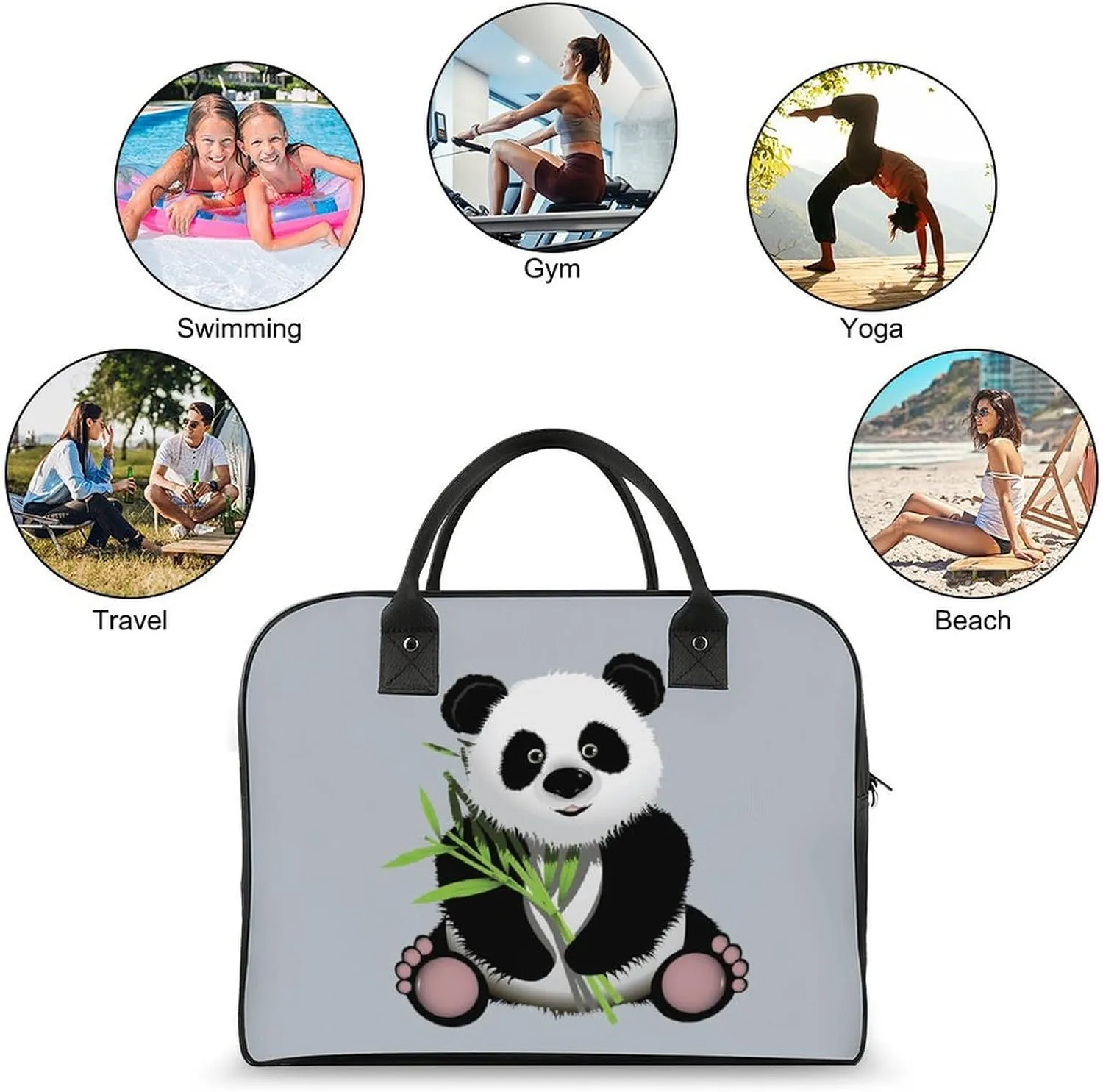 Unisex Casual Nylon Cute Panda Elegant Handbag for Traveling 13" X 19" X 8"