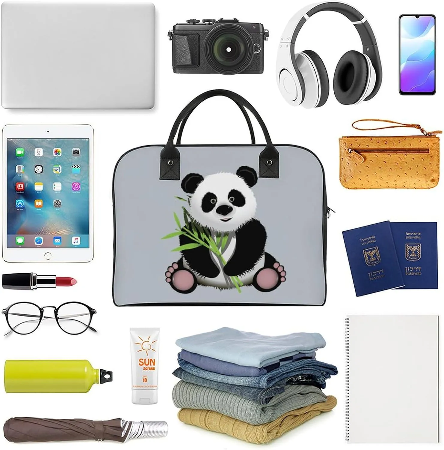 Unisex Casual Nylon Cute Panda Elegant Handbag for Traveling 13" X 19" X 8"