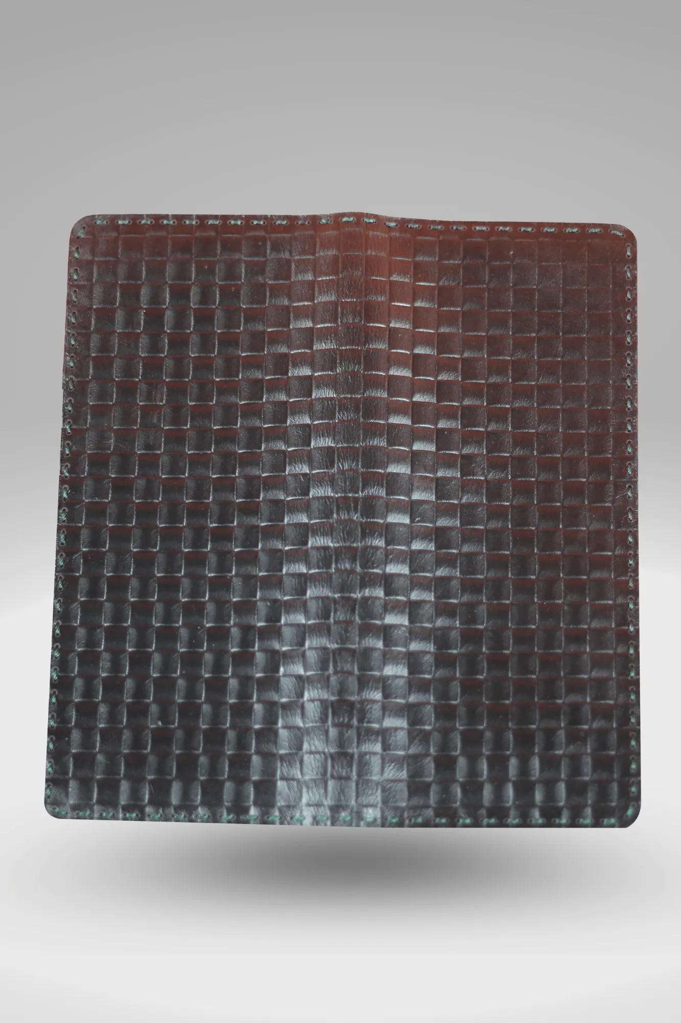 Unisex Genuine Cowhide Leather Wallet With Weaving Texture In Black | Bi-fold Hand-Stitched Leather Long Wallet