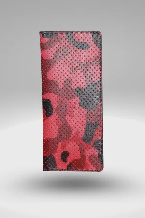 Unisex Genuine Leather Wallet With Perforated Red & Black Camouflage Textured Finish | Exotic Bi-fold Leather Long Wallet