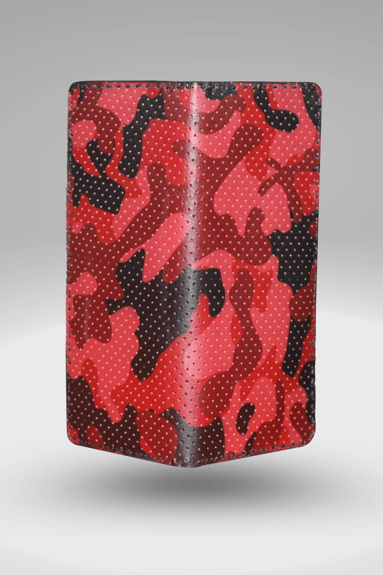 Unisex Genuine Leather Wallet With Perforated Red & Black Camouflage Textured Finish | Exotic Bi-fold Leather Long Wallet