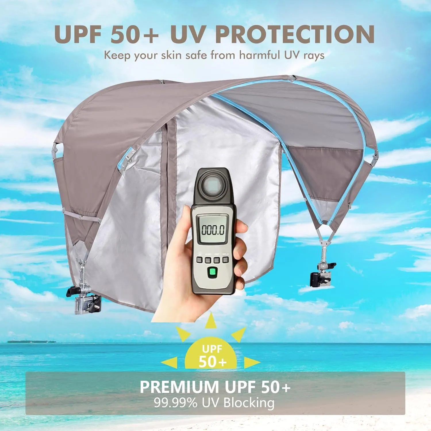 Universal Canopy Umbrella, UPF 50  Sun Shade with Adjustable Clamp Clip for Beach, Outdoor, Sports & Lawn Chairs, Zero Gravity & Wheelchair, Wagon