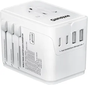 Universal International Plug Travel Adapter, 6 in 1 Wall Charger with 3 Type-C 5.8A 29W PD Fast Charging & 2 USB-A 5.8A & Multi AC Outlet Adaptor for USA EU UK AUS 200  Countries