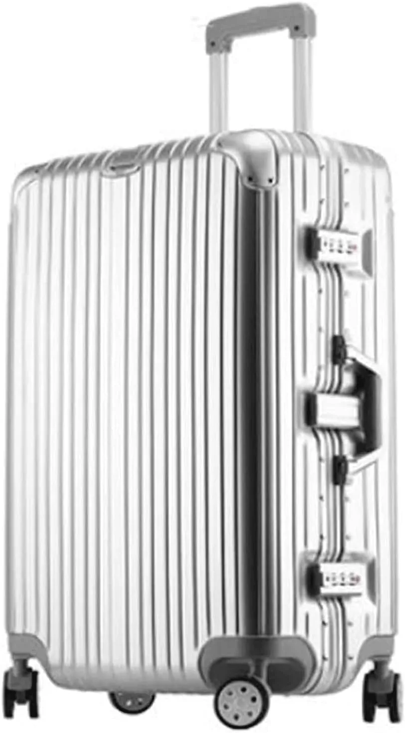 Universal Wheeled Luggage, Large Capacity Suitcase with Aluminium Frame, Suitable for Holidays and Travel (Silver), Silver