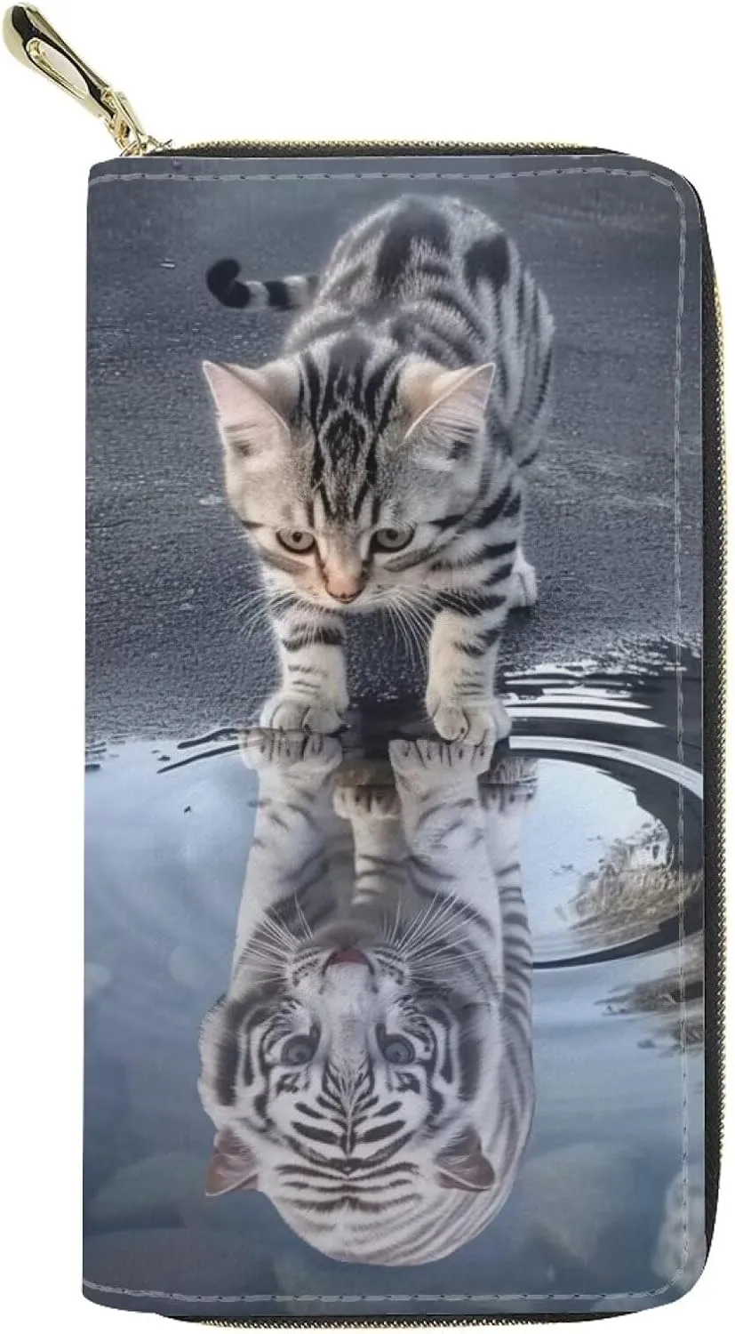 Upetstory Cat Tiger Wallets for Women Men Teen Girls Boys Clutch Handbag Cellphone Purse Money Organizer Zipper Coin Pockets Travel Accessory Hiking Cycling Travel