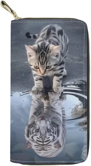 Upetstory Cat Tiger Wallets for Women Men Teen Girls Boys Clutch Handbag Cellphone Purse Money Organizer Zipper Coin Pockets Travel Accessory Hiking Cycling Travel