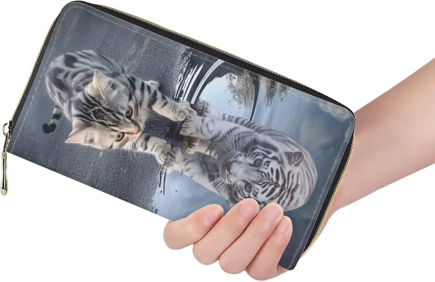 Upetstory Cat Tiger Wallets for Women Men Teen Girls Boys Clutch Handbag Cellphone Purse Money Organizer Zipper Coin Pockets Travel Accessory Hiking Cycling Travel