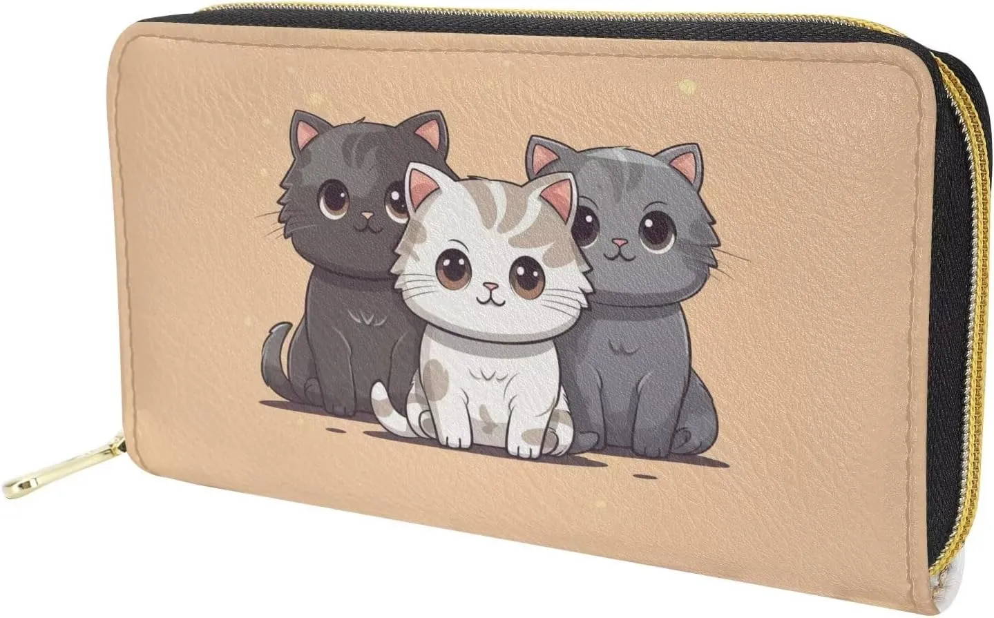 Upetstory Kawaii Cat Purse for Women Teen Girls Leather Wallets Zipper Around Phone Holder Clutch Wristlet Wallet Card Holder Coin Pockets for Workout Office Travel