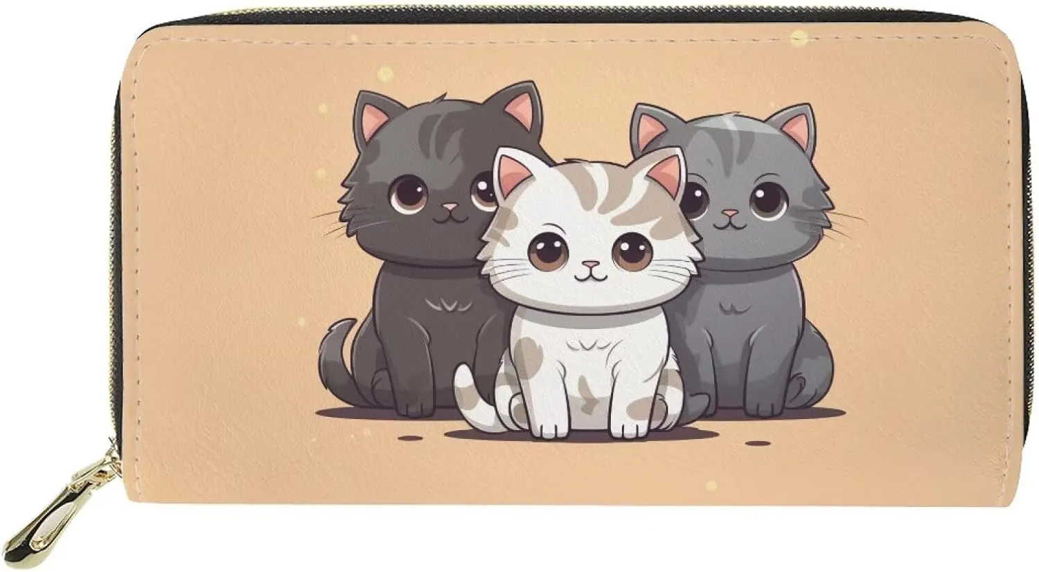 Upetstory Kawaii Cat Purse for Women Teen Girls Leather Wallets Zipper Around Phone Holder Clutch Wristlet Wallet Card Holder Coin Pockets for Workout Office Travel