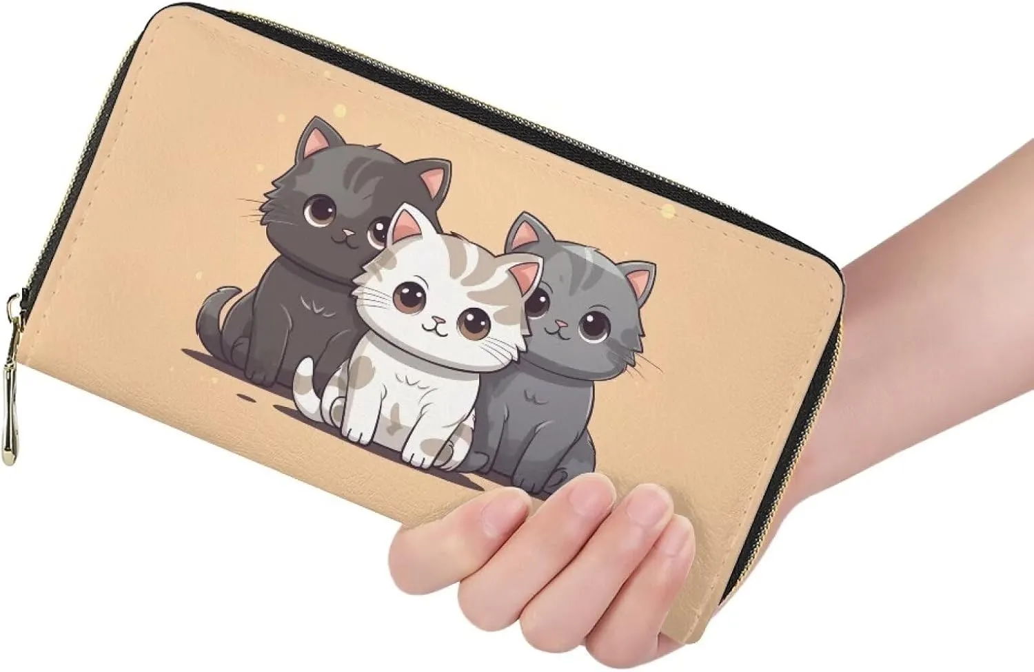 Upetstory Kawaii Cat Purse for Women Teen Girls Leather Wallets Zipper Around Phone Holder Clutch Wristlet Wallet Card Holder Coin Pockets for Workout Office Travel