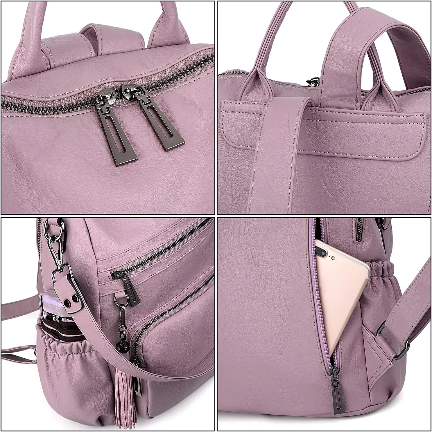UTO Women Backpack Purse Leather Vegan Ladies Fashion Designer Rucksack Convertible Travel Shoulder Bag with Tassel