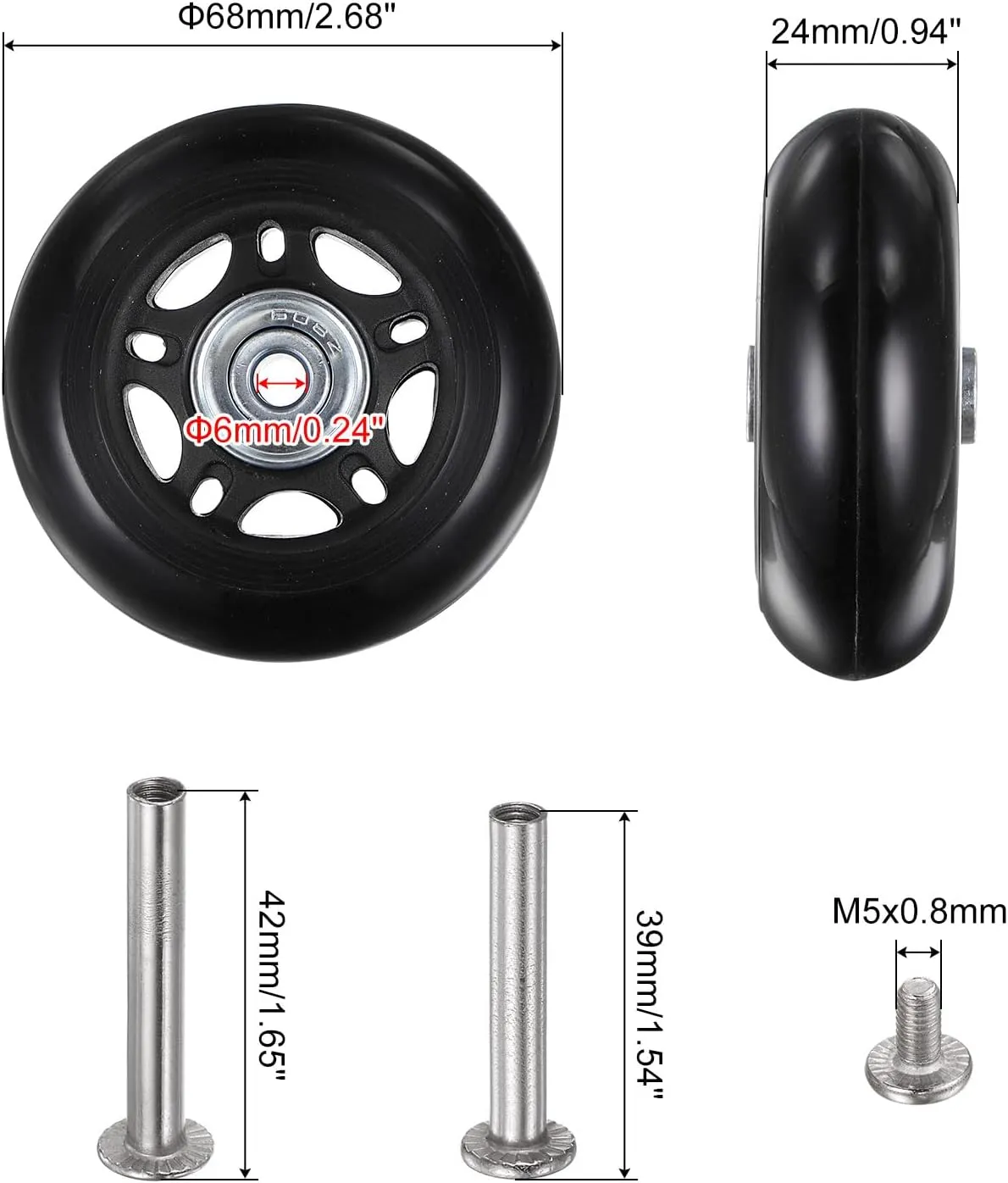 uxcell Replacement Luggage Wheels 68x24mm Suitcase Wheel Repair Kits Include 2 PU Bearing Wheels & Washers, Wrenches & Axle Screw for Trolley Bag, Inline Skate and Caster Board