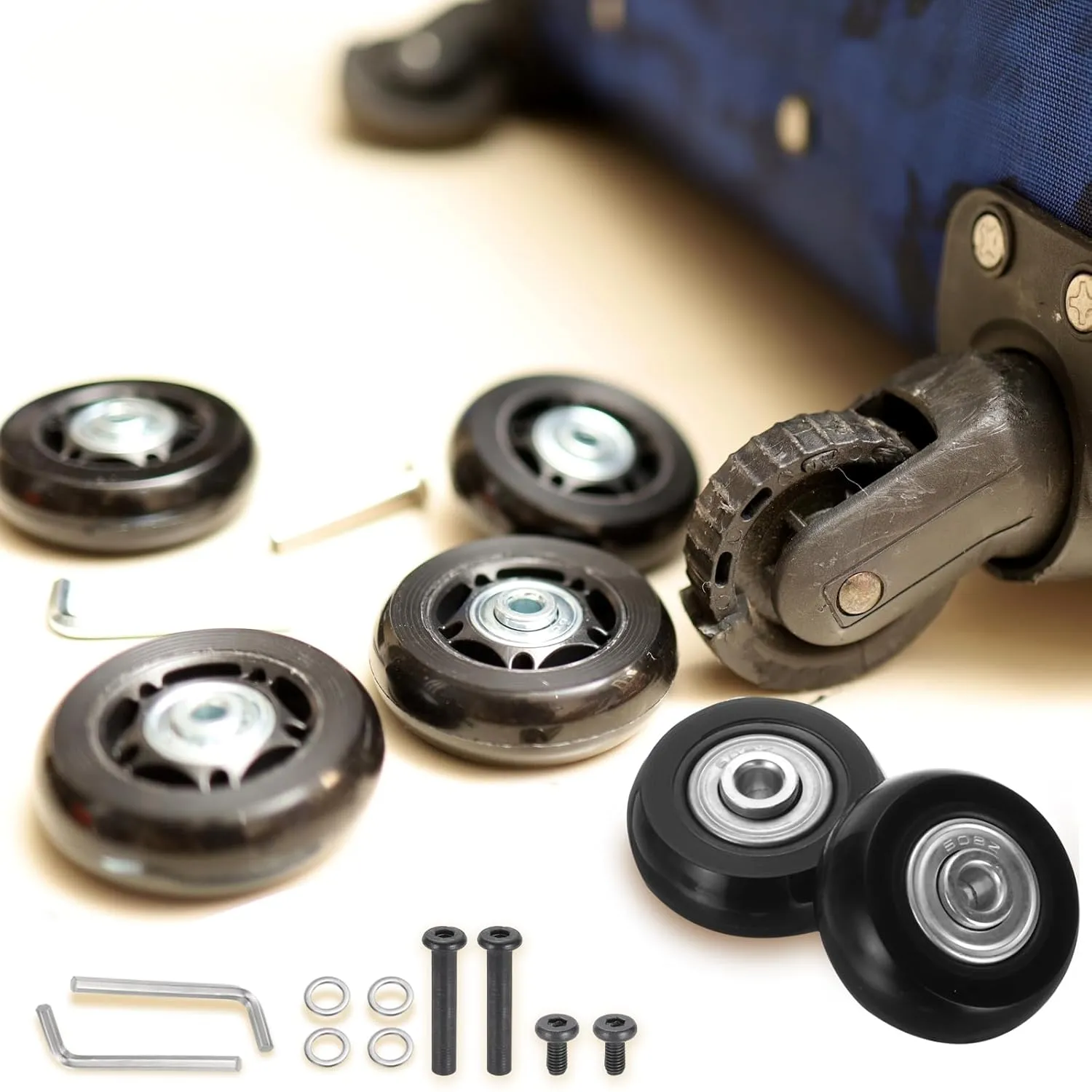 uxcell Set of 2 Luggage Wheels Replacement 54 x 18 mm/2.1" x 0.7" Rubber Swivel Caster Bearing Wheels Repair Kits for Suitcase Inline Outdoor Skate,Black