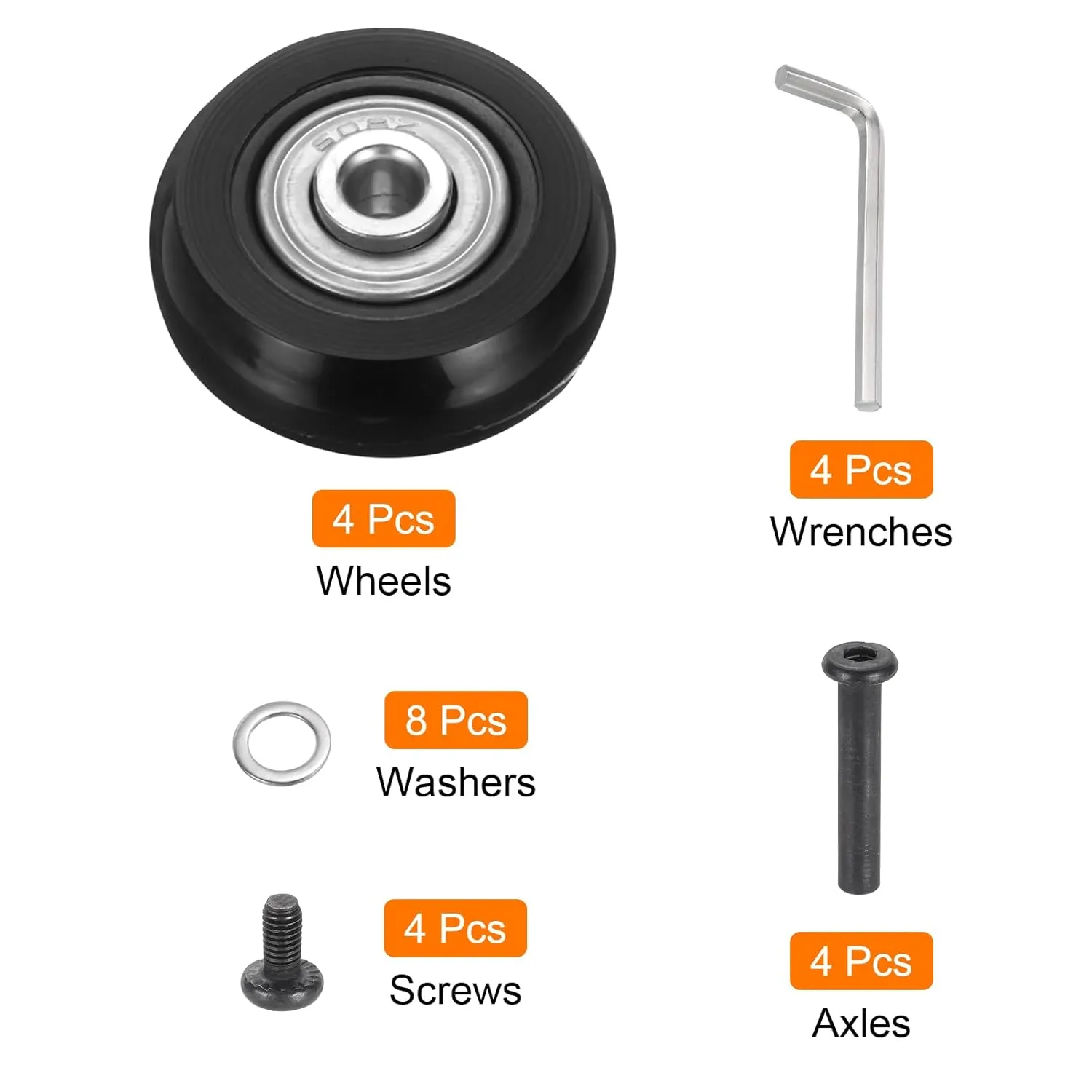 uxcell Set of 2 Luggage Wheels Replacement 54 x 18 mm/2.1" x 0.7" Rubber Swivel Caster Bearing Wheels Repair Kits for Suitcase Inline Outdoor Skate,Black