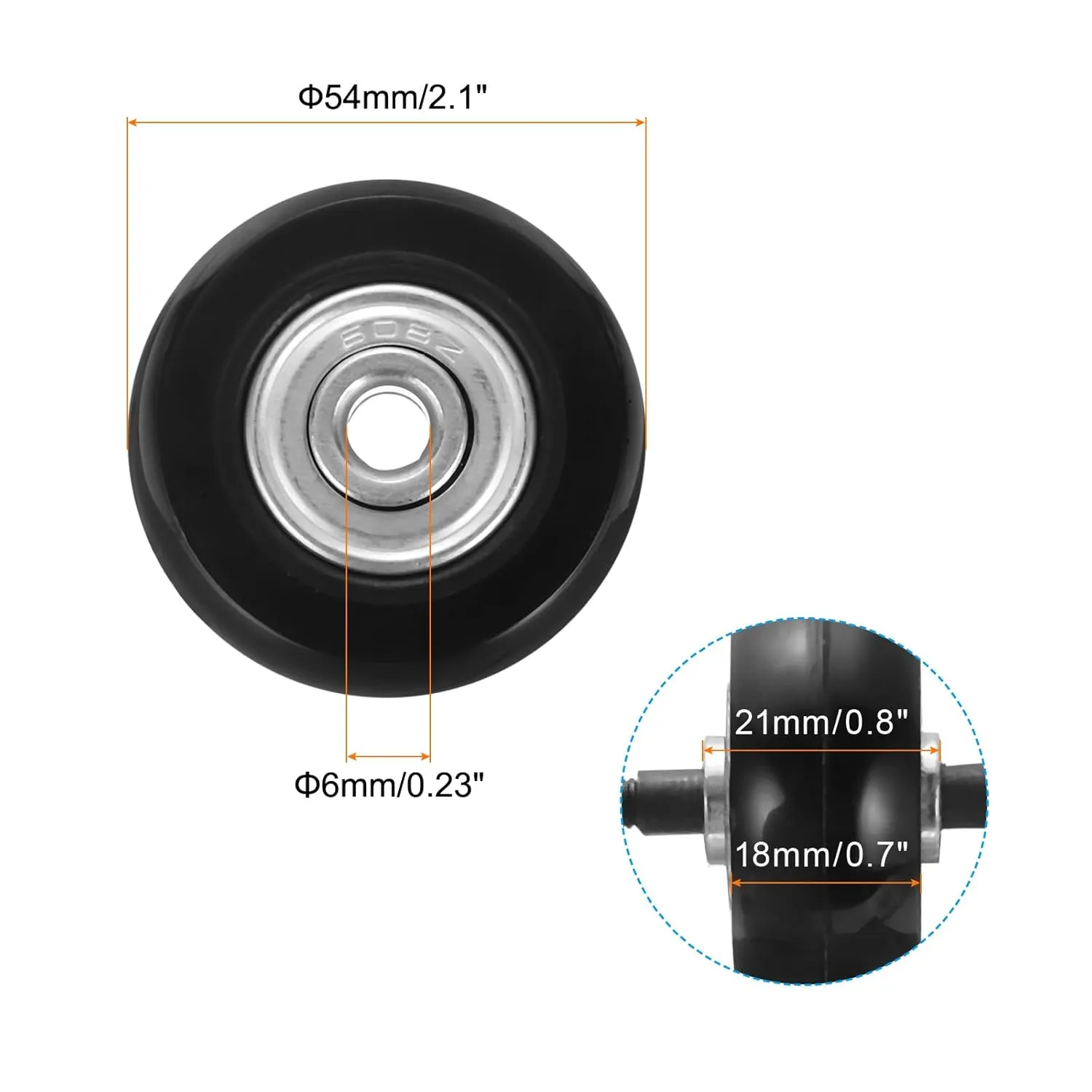 uxcell Set of 2 Luggage Wheels Replacement 54 x 18 mm/2.1" x 0.7" Rubber Swivel Caster Bearing Wheels Repair Kits for Suitcase Inline Outdoor Skate,Black