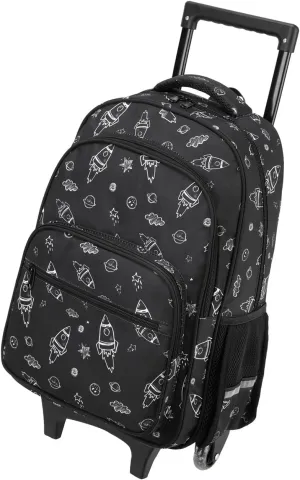 VASCHY Rolling Backpack Kids, 17in Water Resistant Large Schoolbag Carry-on Travel Trip Bag with Wheels for Boys Rockets