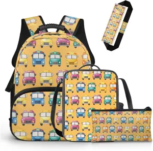 Vehicle Backpack for Toddler Boys Lightweight 4 Pcs Kids Bookbag and Lunch Box Set Large Capacity School Bag for Preschool Primary Travel Book Bag