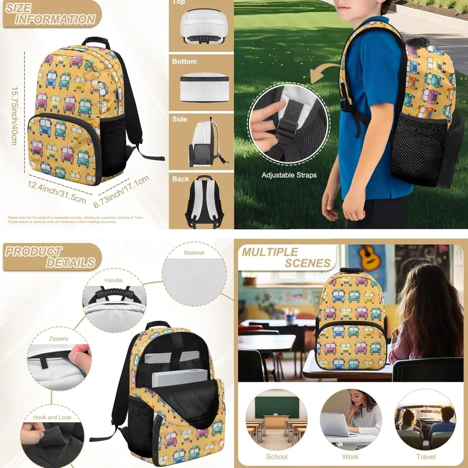 Vehicle Backpack for Toddler Boys Lightweight 4 Pcs Kids Bookbag and Lunch Box Set Large Capacity School Bag for Preschool Primary Travel Book Bag