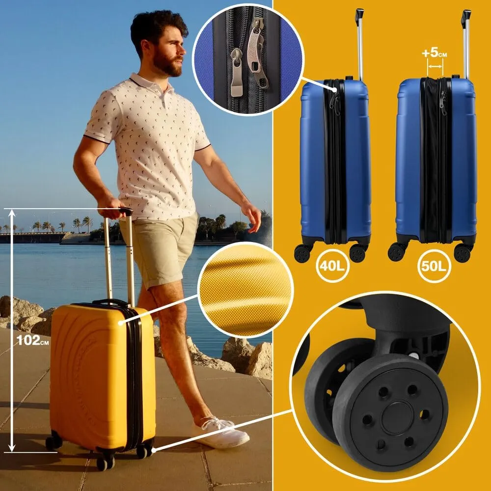 Velocity 55x40x20cm (22x16x8) Expandable Suitcase 4 Wheel Luggage Cabin Bags Suitable for Ryanair, Easyjet, Jet 2 Paid Carry On (Black)