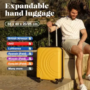 Velocity 55x40x20cm (22x16x8) Expandable Suitcase 4 Wheel Luggage Cabin Bags Suitable for Ryanair, Easyjet, Jet 2 Paid Carry On (Black)