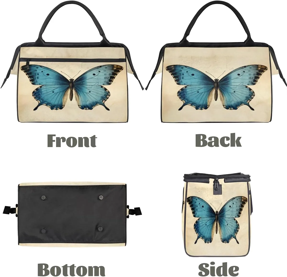 Vintage Blue Butterfly Travel Duffle Bag, Waterproof Duffel Bag Weekender Overnight Carry On Bag Lightweight Sport Gym Bag for Men Women