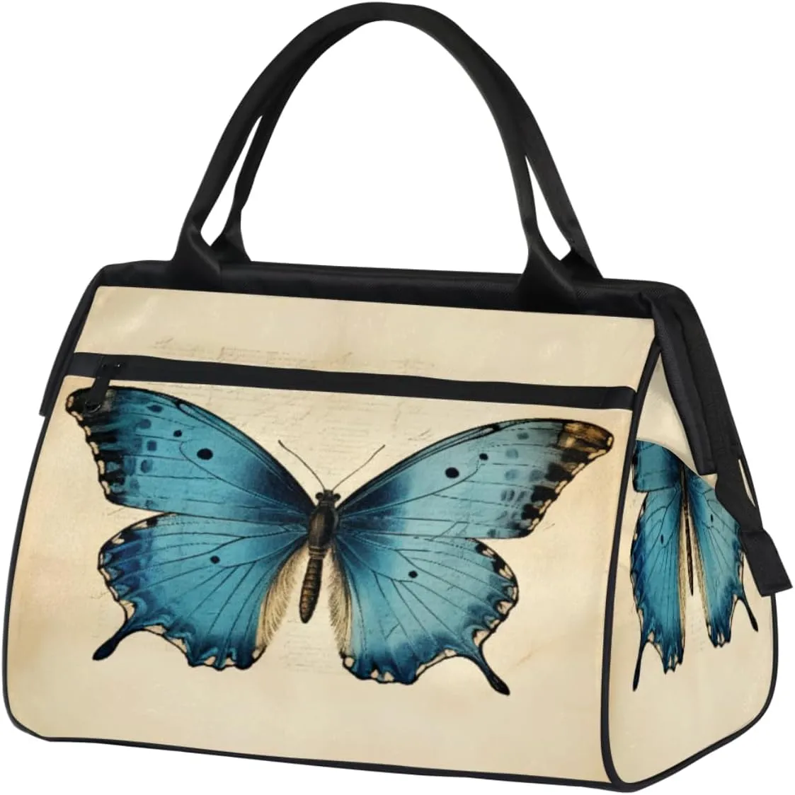 Vintage Blue Butterfly Travel Duffle Bag, Waterproof Duffel Bag Weekender Overnight Carry On Bag Lightweight Sport Gym Bag for Men Women