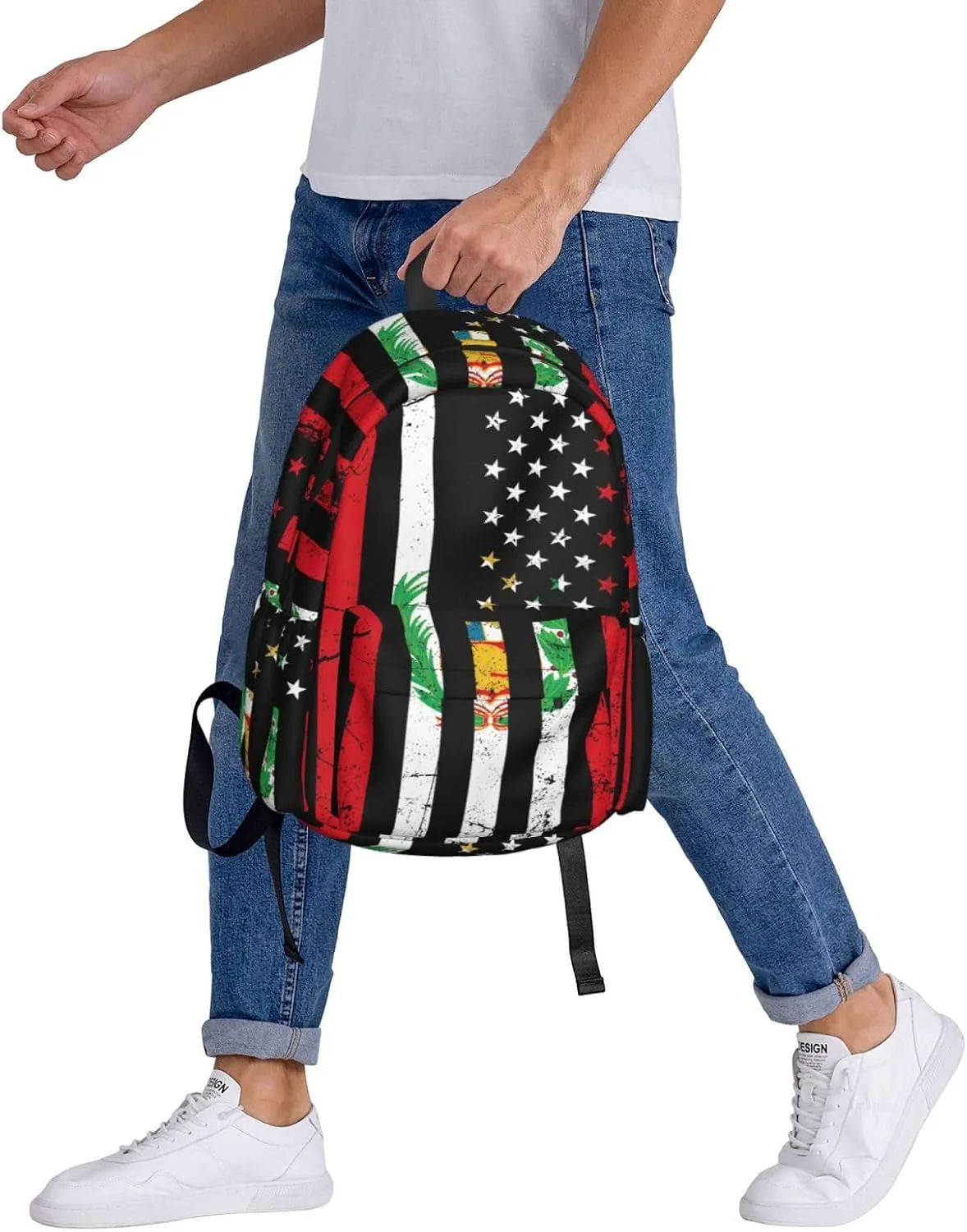 Vintage Peru Peruvian American Flag Backpack Large Capacity Backpack Lightweight Double Shoulder Bag For Women Men Travel