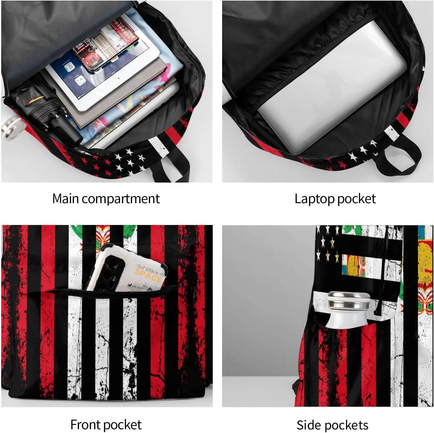 Vintage Peru Peruvian American Flag Backpack Large Capacity Backpack Lightweight Double Shoulder Bag For Women Men Travel