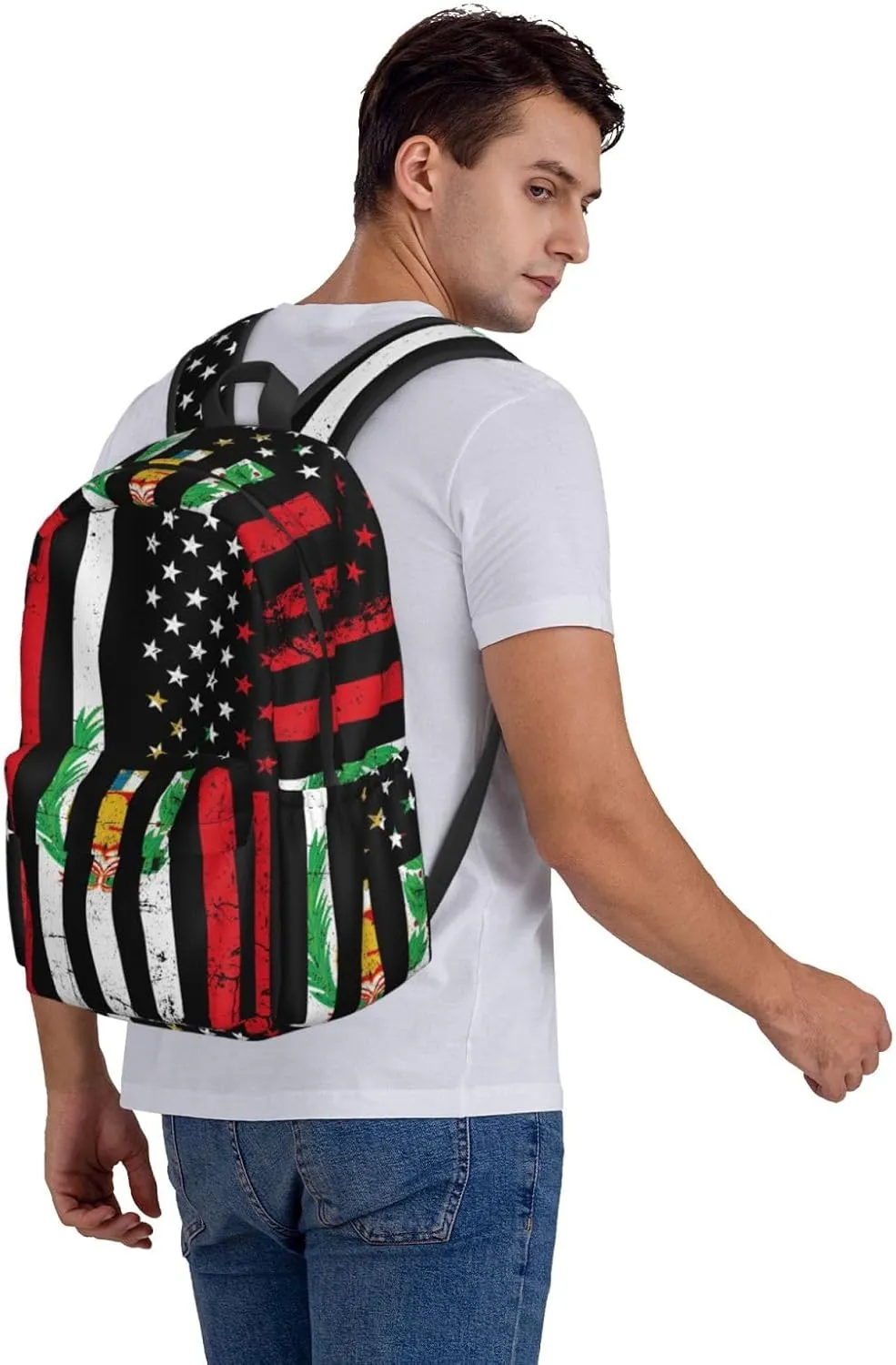 Vintage Peru Peruvian American Flag Backpack Large Capacity Backpack Lightweight Double Shoulder Bag For Women Men Travel