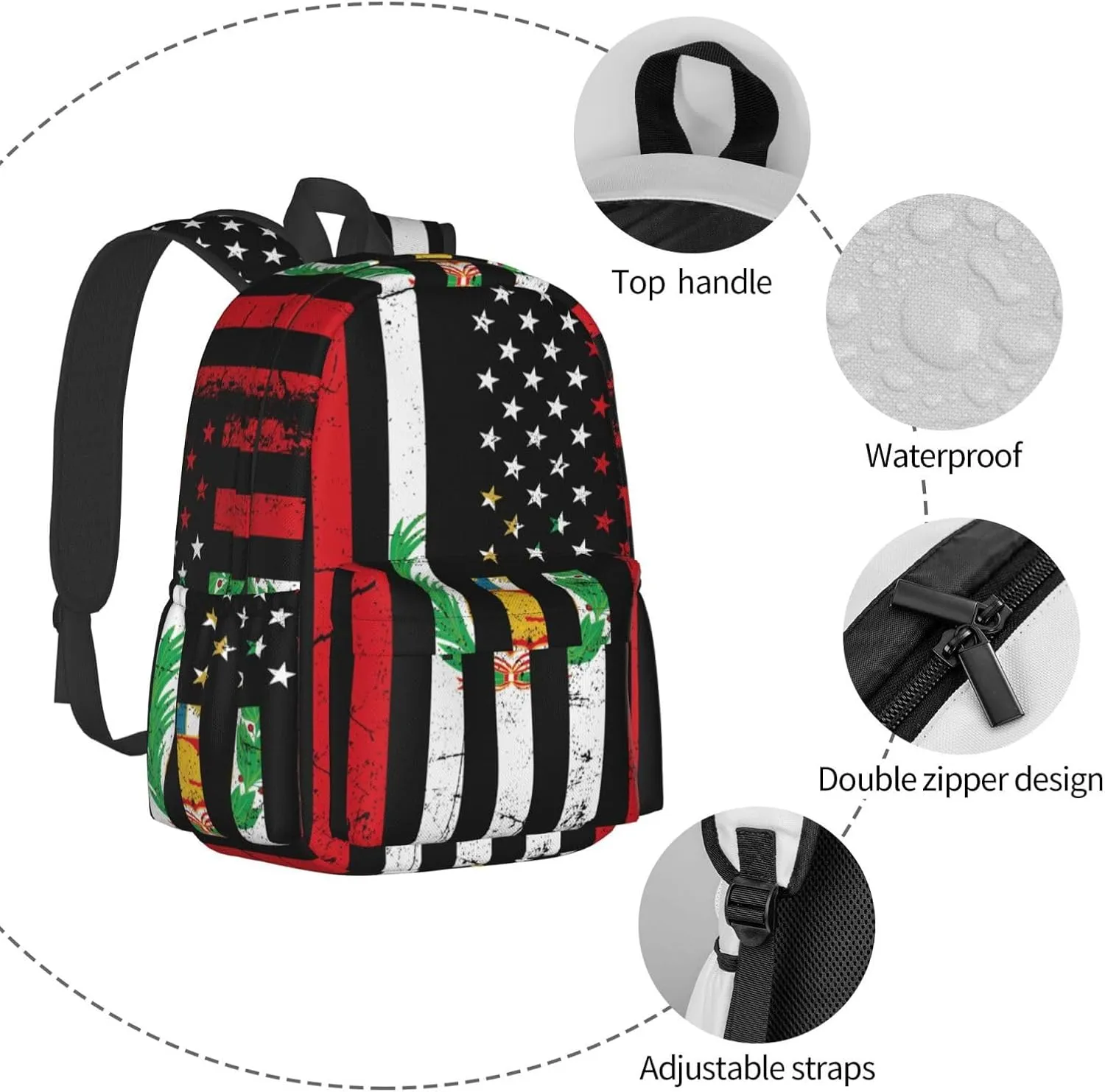 Vintage Peru Peruvian American Flag Backpack Large Capacity Backpack Lightweight Double Shoulder Bag For Women Men Travel