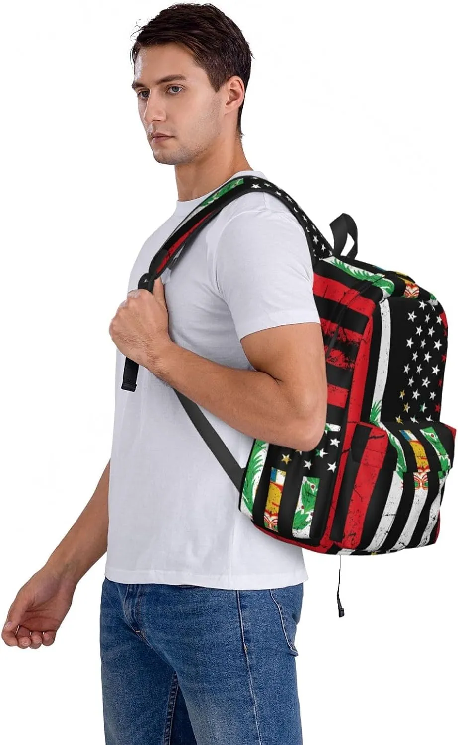 Vintage Peru Peruvian American Flag Backpack Large Capacity Backpack Lightweight Double Shoulder Bag For Women Men Travel