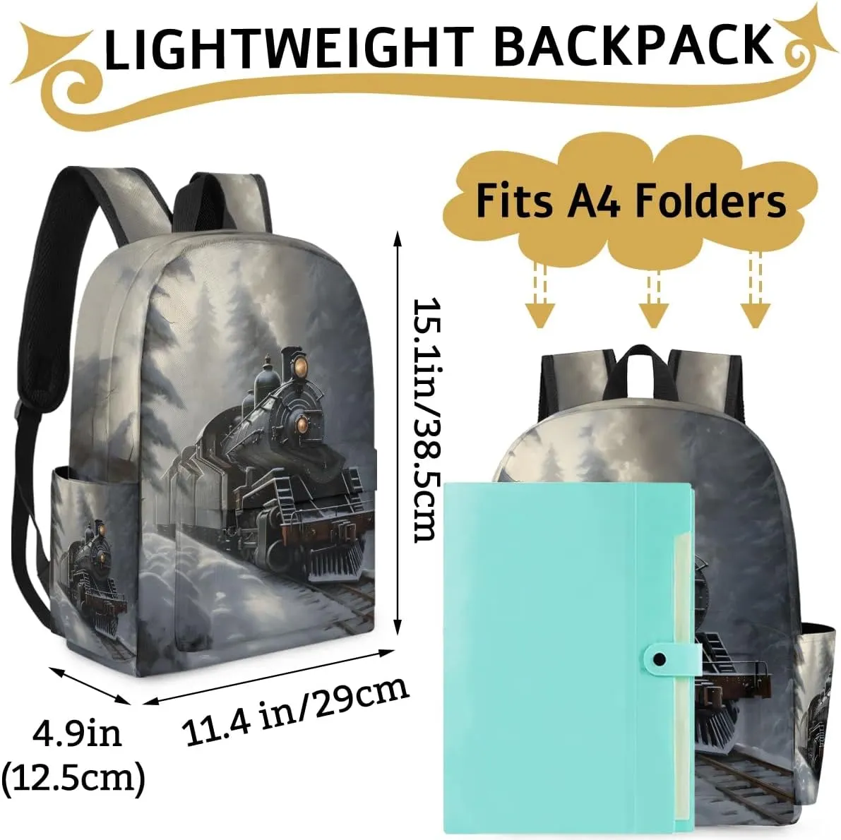 Vintage Train Kids Backpack for Boys Girls Locomotive Transport Preschool Toddler Backpack Kindergarten Nursery Bookbag Travel Children School Bag