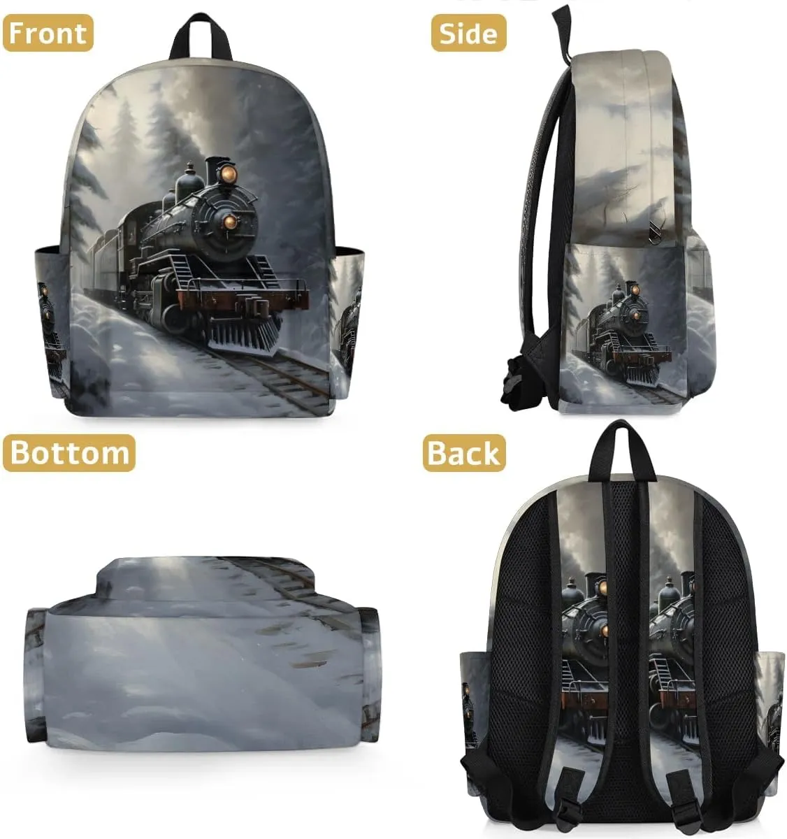 Vintage Train Kids Backpack for Boys Girls Locomotive Transport Preschool Toddler Backpack Kindergarten Nursery Bookbag Travel Children School Bag