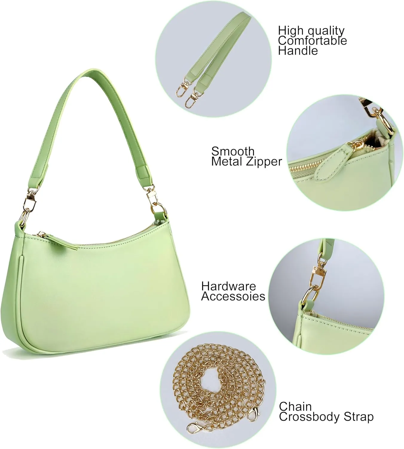VODIU Clutch Tote Handbags with 2 Removable Straps and Zipper Closure Crossbody Bags Shoulder Purse Handbag for Women