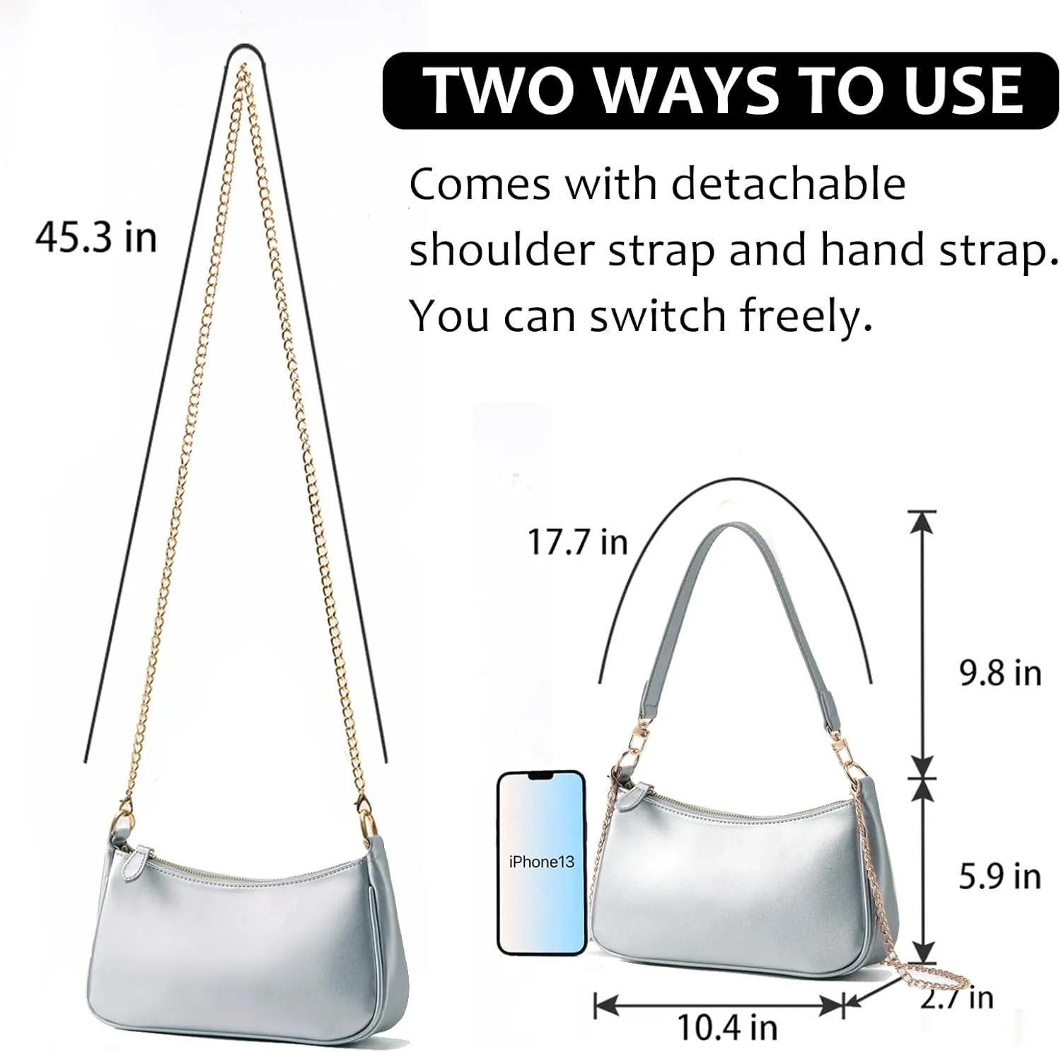 VODIU Clutch Tote Handbags with 2 Removable Straps and Zipper Closure Crossbody Bags Shoulder Purse Handbag for Women