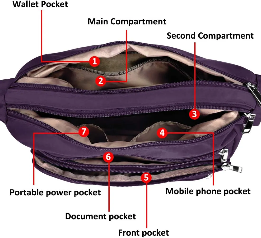 VOLGANIK ROCK RFID Purses for Women Fabric Nylon Multi Pocket Crossbody Bag Ladies Travel Handbag