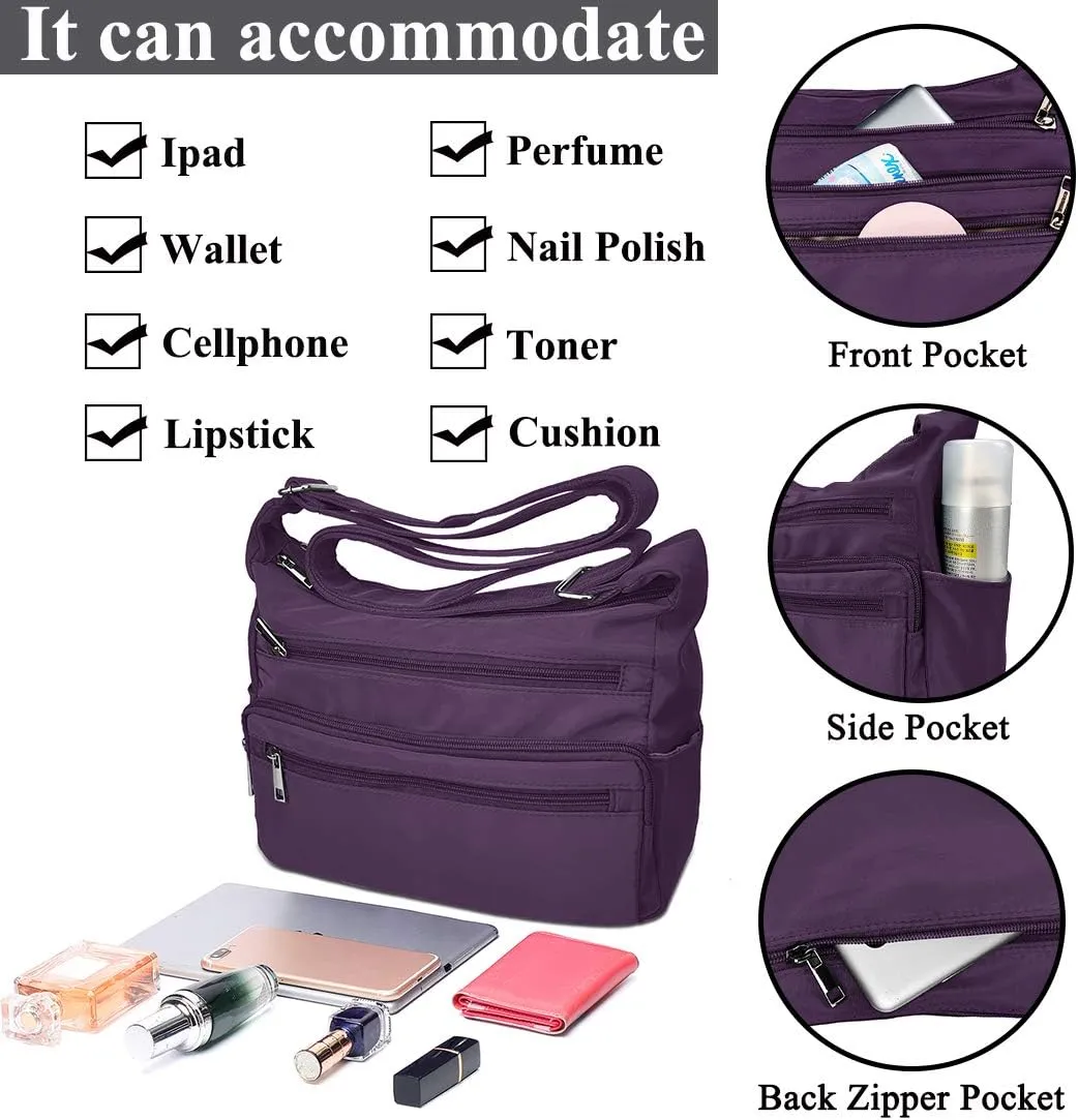 VOLGANIK ROCK RFID Purses for Women Fabric Nylon Multi Pocket Crossbody Bag Ladies Travel Handbag
