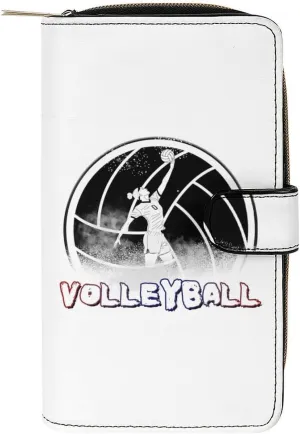 Volleyball Pellets Female Player Leather Wallets,Long Wallet Purse,Slim Thin Leather Bifold Card Holder Wallet,Adjustable Buckle,Multi Cards Case,Large Capacity