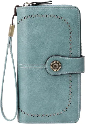 VONCOSS Women Fashion Zip Around Wallet Large Capacity Long Purse Credit Card Phone Holder Clutch with RFID Blocking and Wristlet Strap