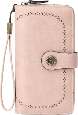 VONCOSS Women Fashion Zip Around Wallet Large Capacity Long Purse Credit Card Phone Holder Clutch with RFID Blocking and Wristlet Strap
