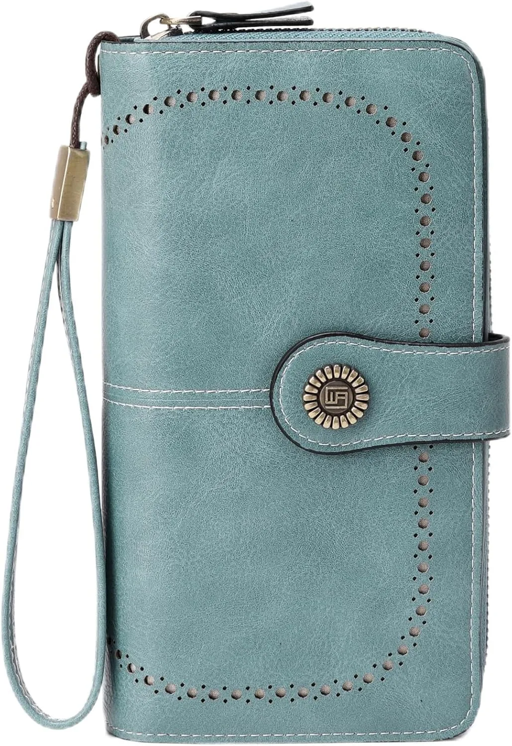 VONCOSS Women Fashion Zip Around Wallet Large Capacity Long Purse Credit Card Phone Holder Clutch with RFID Blocking and Wristlet Strap
