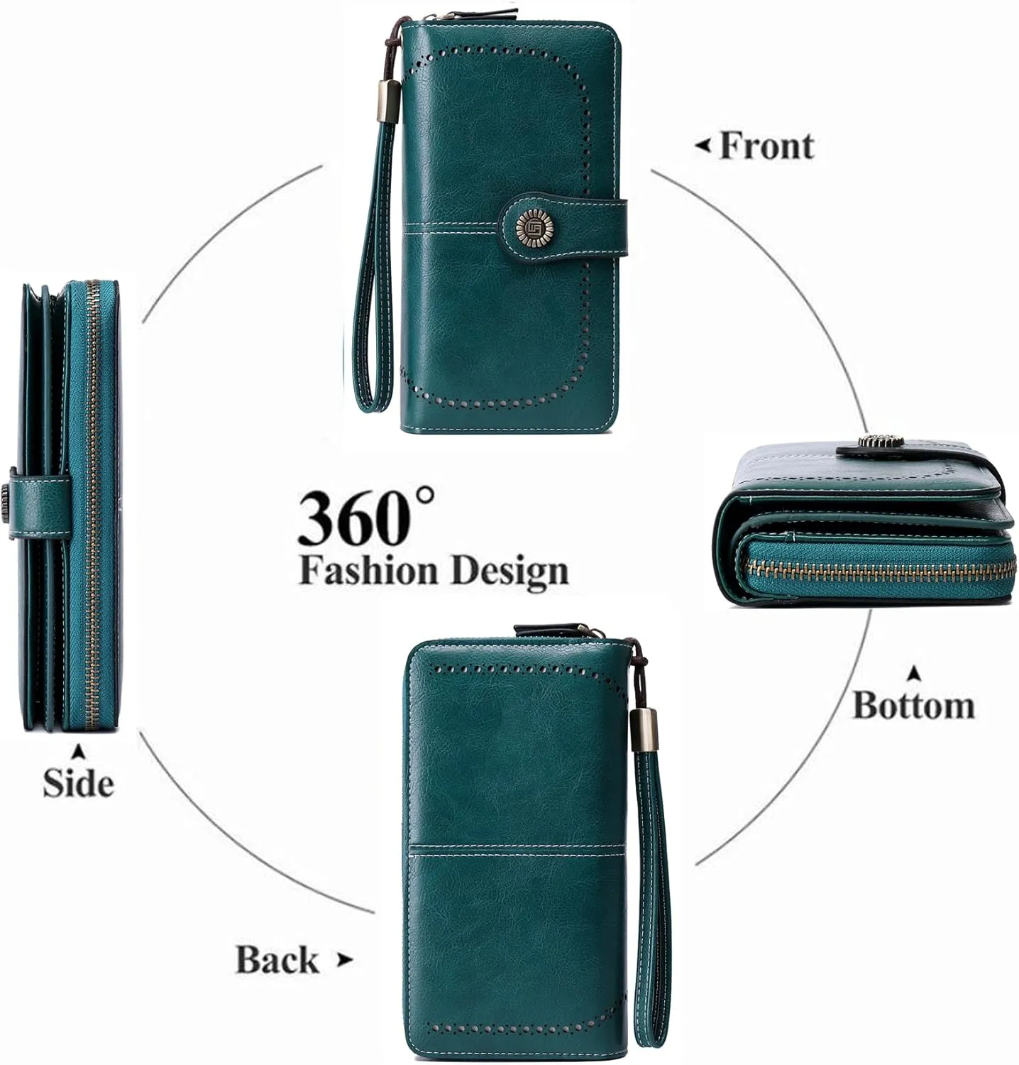 VONCOSS Women Fashion Zip Around Wallet Large Capacity Long Purse Credit Card Phone Holder Clutch with RFID Blocking and Wristlet Strap