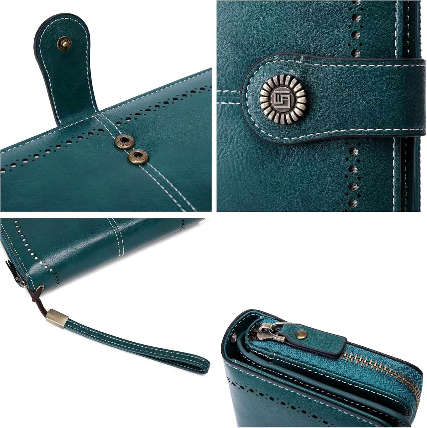 VONCOSS Women Fashion Zip Around Wallet Large Capacity Long Purse Credit Card Phone Holder Clutch with RFID Blocking and Wristlet Strap