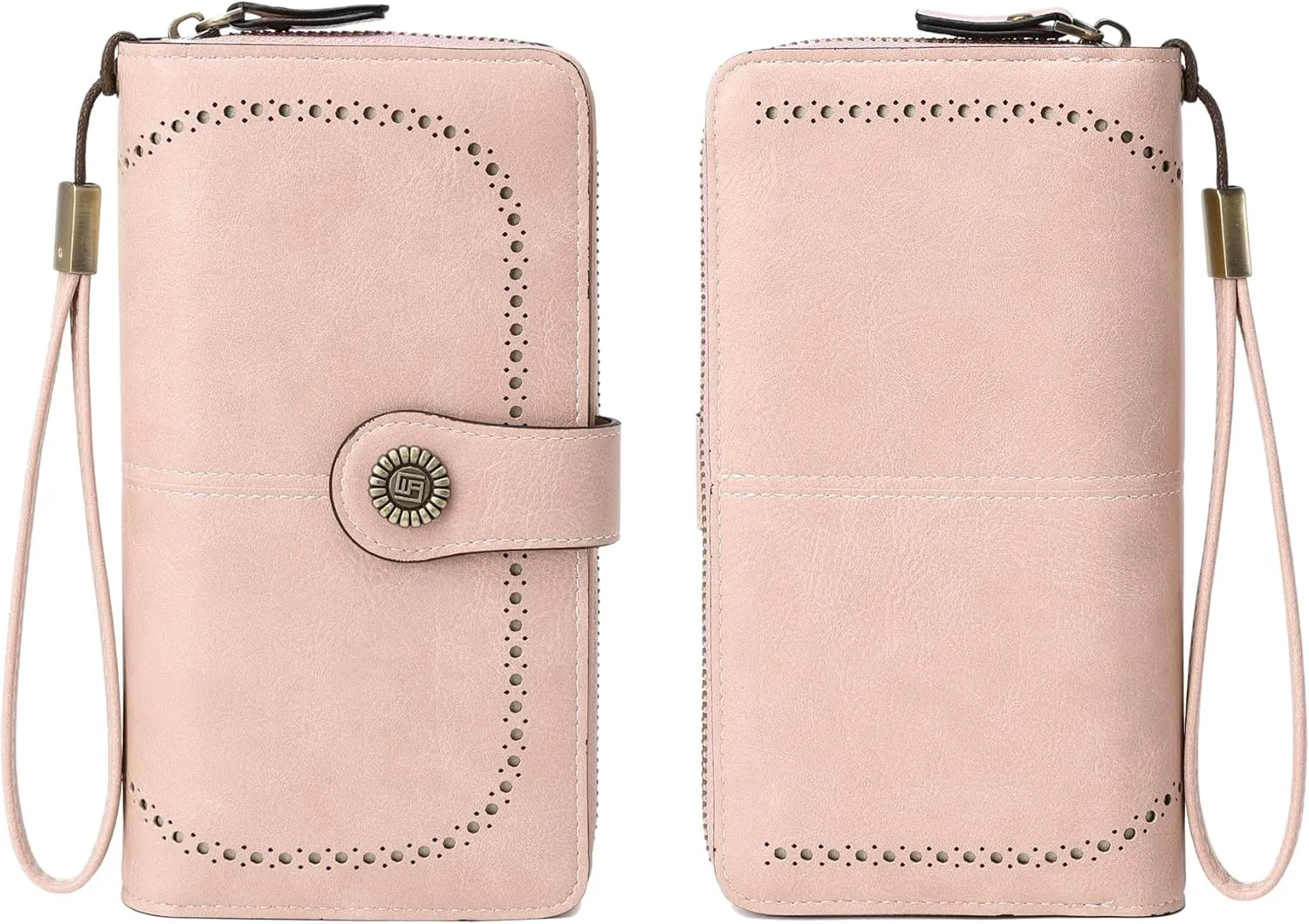 VONCOSS Women Fashion Zip Around Wallet Large Capacity Long Purse Credit Card Phone Holder Clutch with RFID Blocking and Wristlet Strap