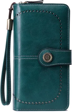 VONCOSS Women Fashion Zip Around Wallet Large Capacity Long Purse Credit Card Phone Holder Clutch with RFID Blocking and Wristlet Strap
