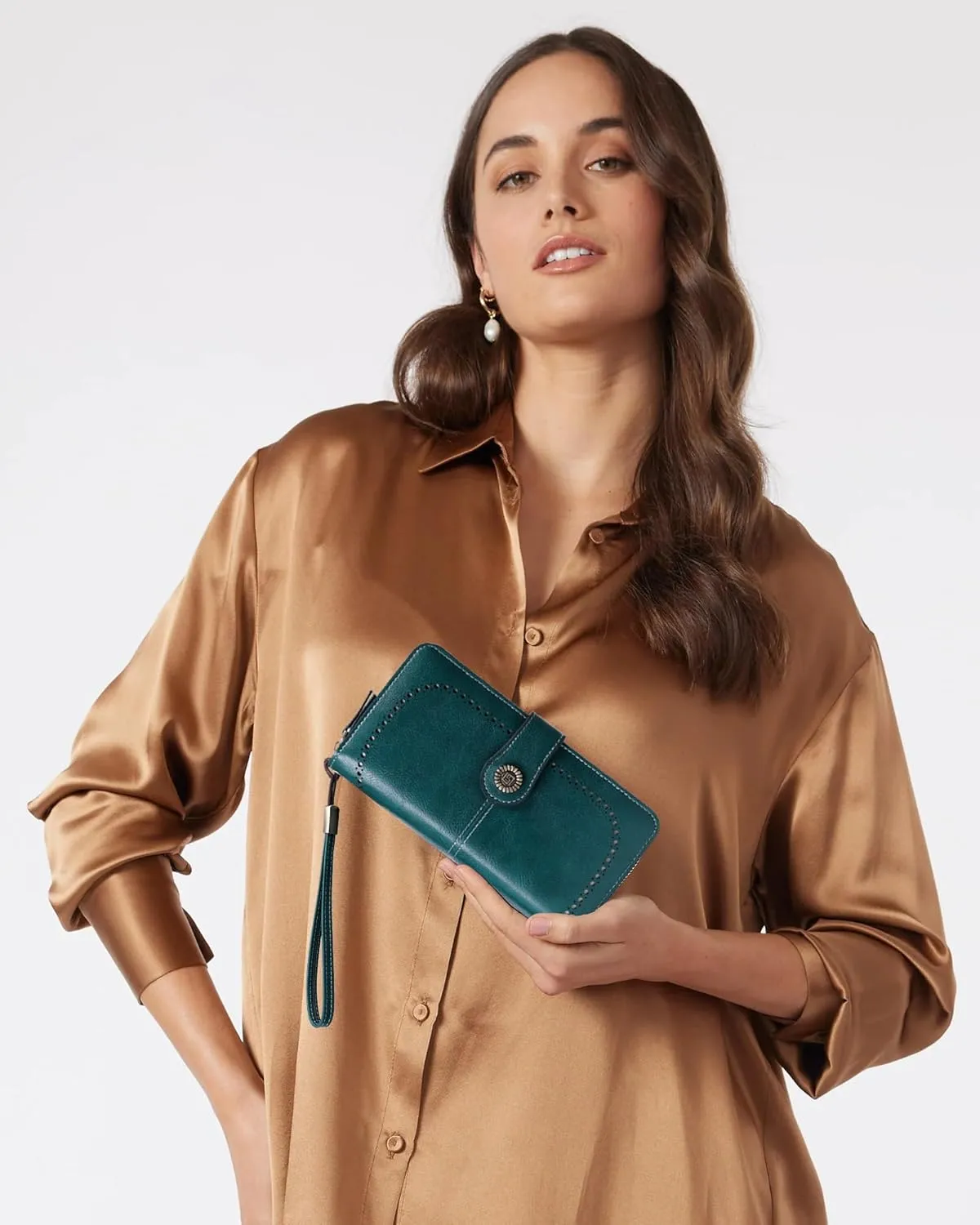 VONCOSS Women Fashion Zip Around Wallet Large Capacity Long Purse Credit Card Phone Holder Clutch with RFID Blocking and Wristlet Strap