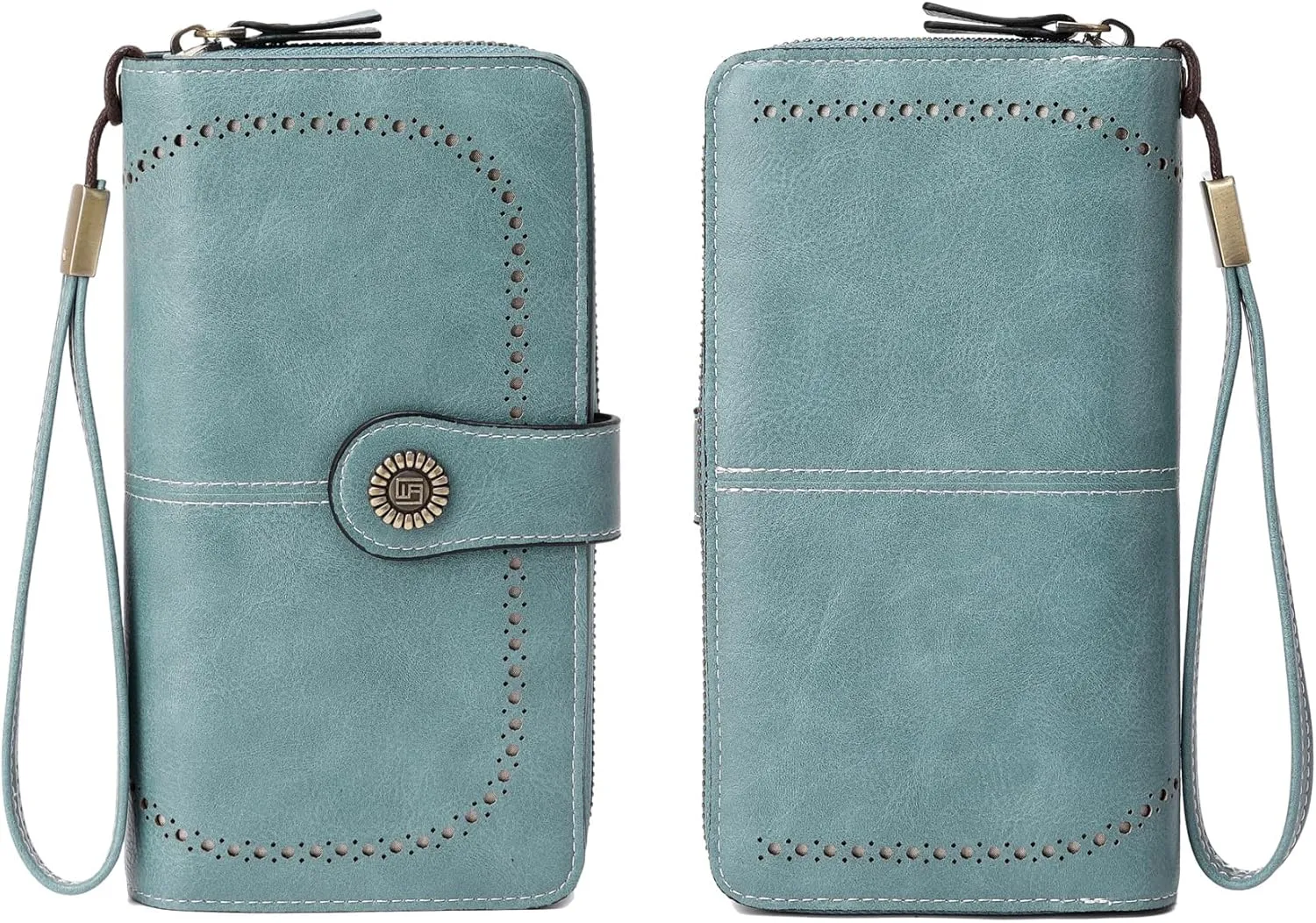 VONCOSS Women Fashion Zip Around Wallet Large Capacity Long Purse Credit Card Phone Holder Clutch with RFID Blocking and Wristlet Strap